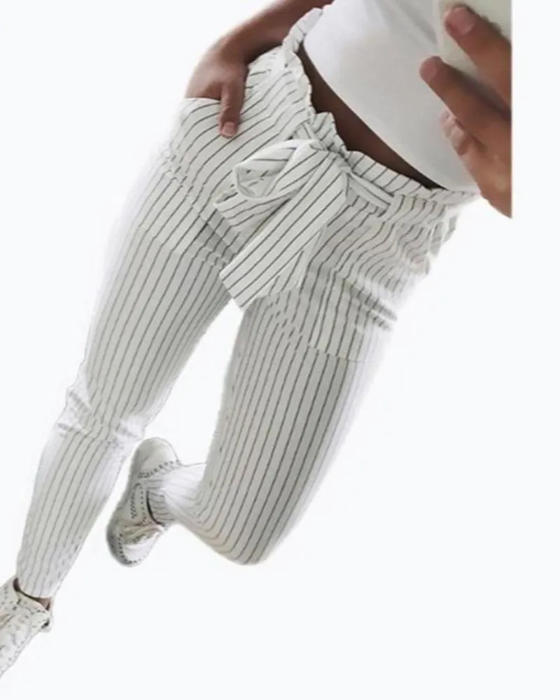 High Waist Bow Tie Pocket Pencil OL Pants