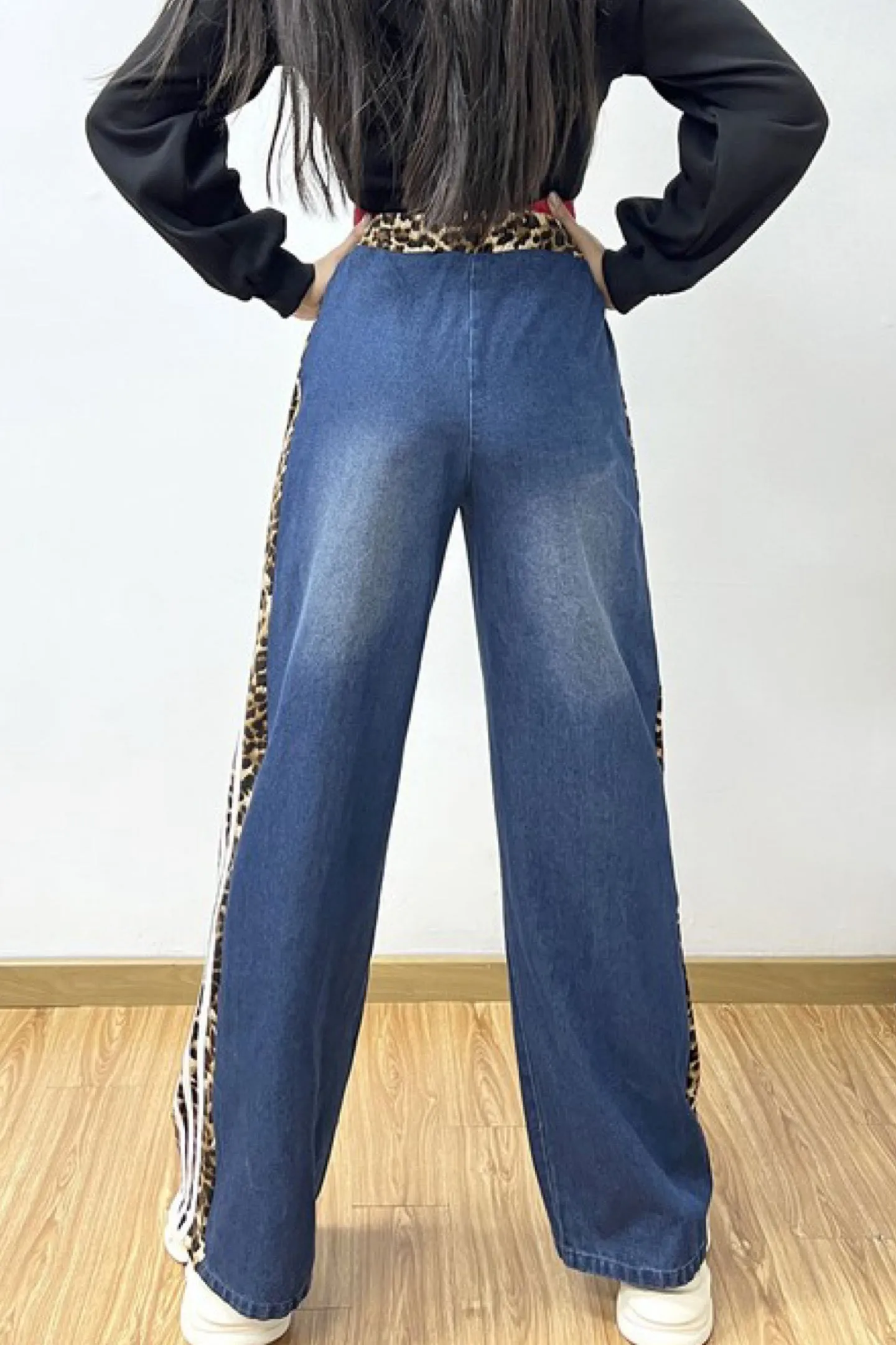 HIGH WAIST LEOPARD TRIM DENIM