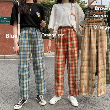High waist plaid casual pants