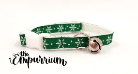 Holiday Cat Collar - Snowflakes - Dark Green