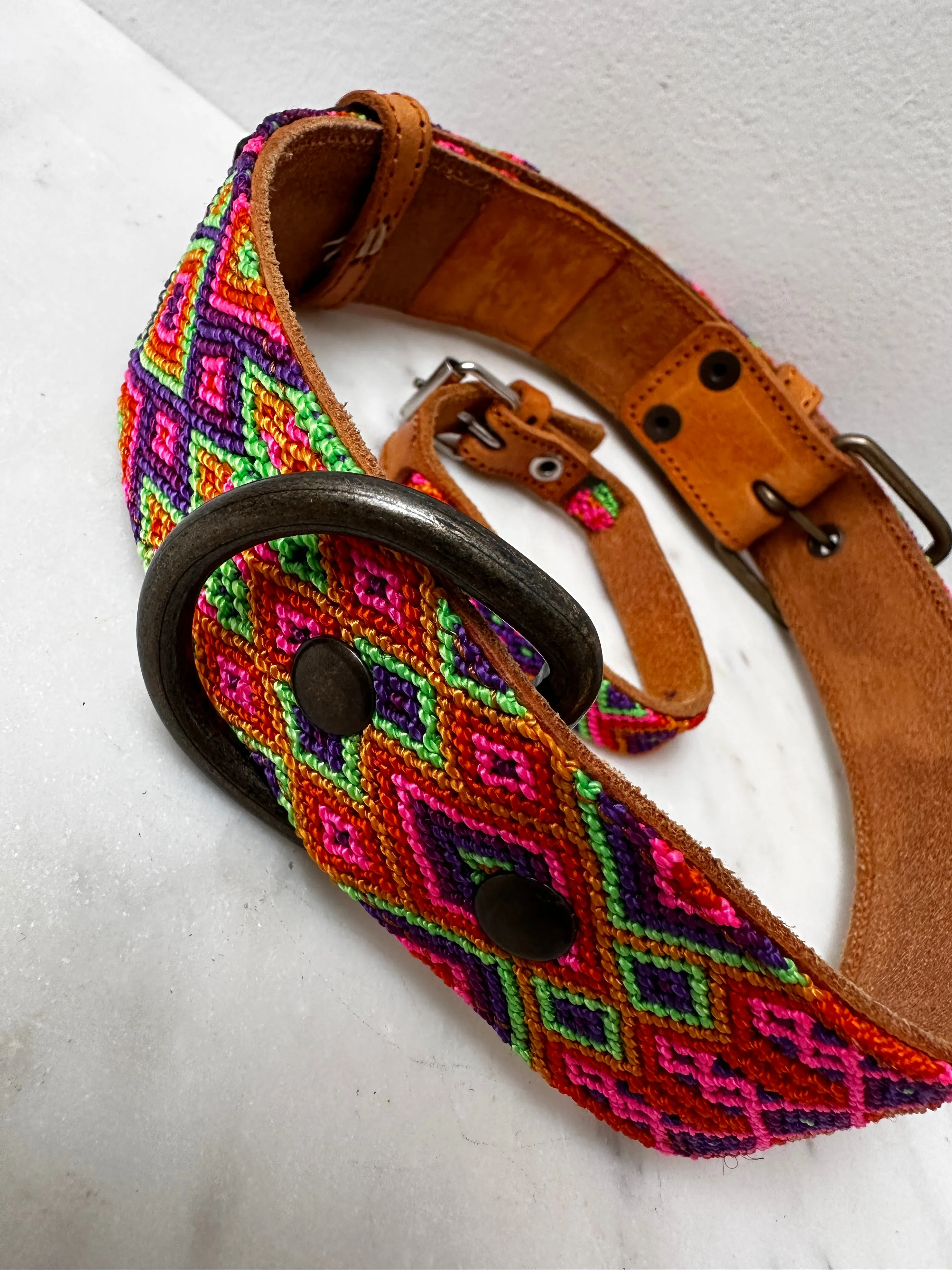 Huichol Embroidered Wide Dog Collar XL6