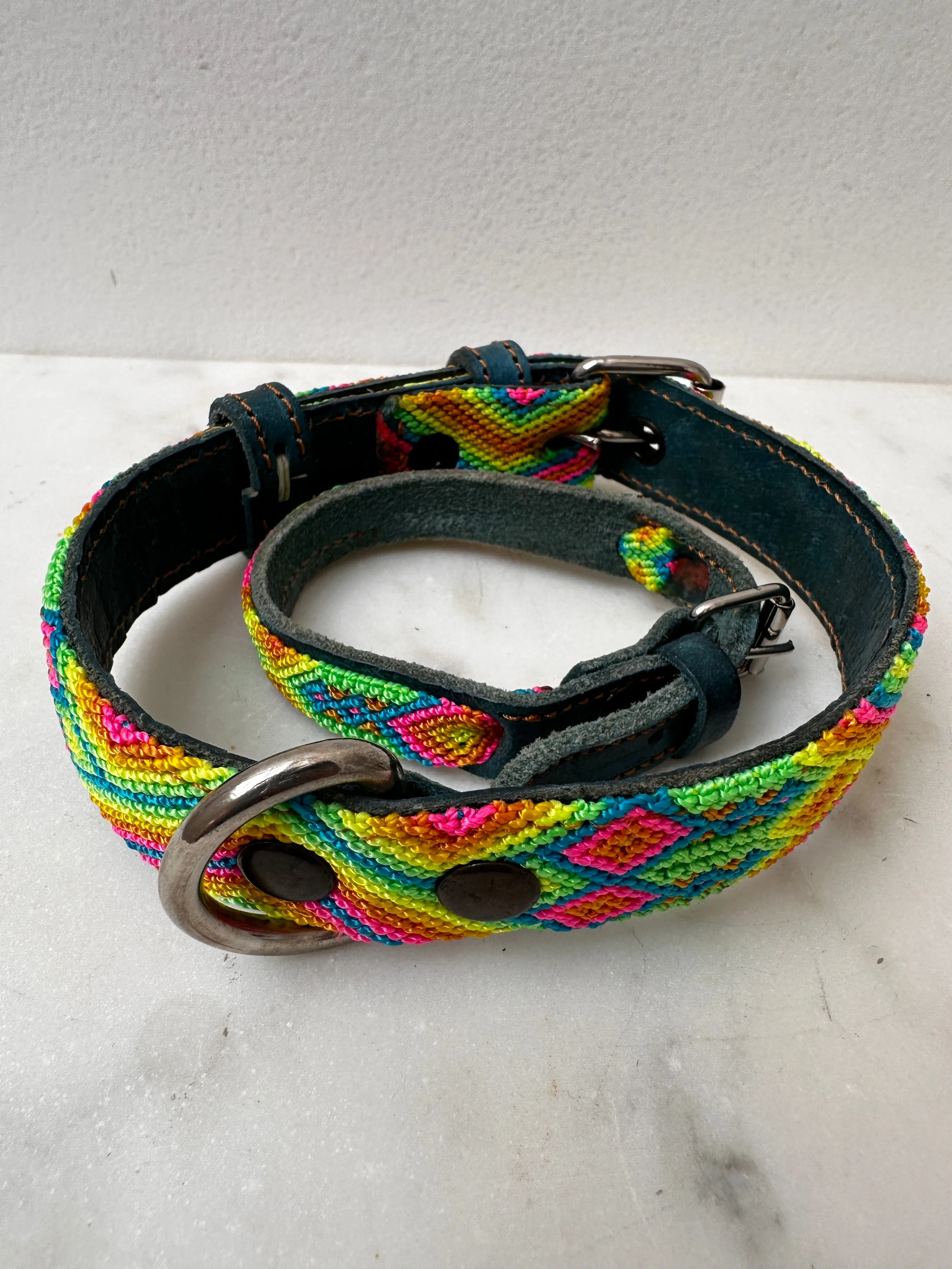 Huichol Fully Embroidered Dog Collar S1