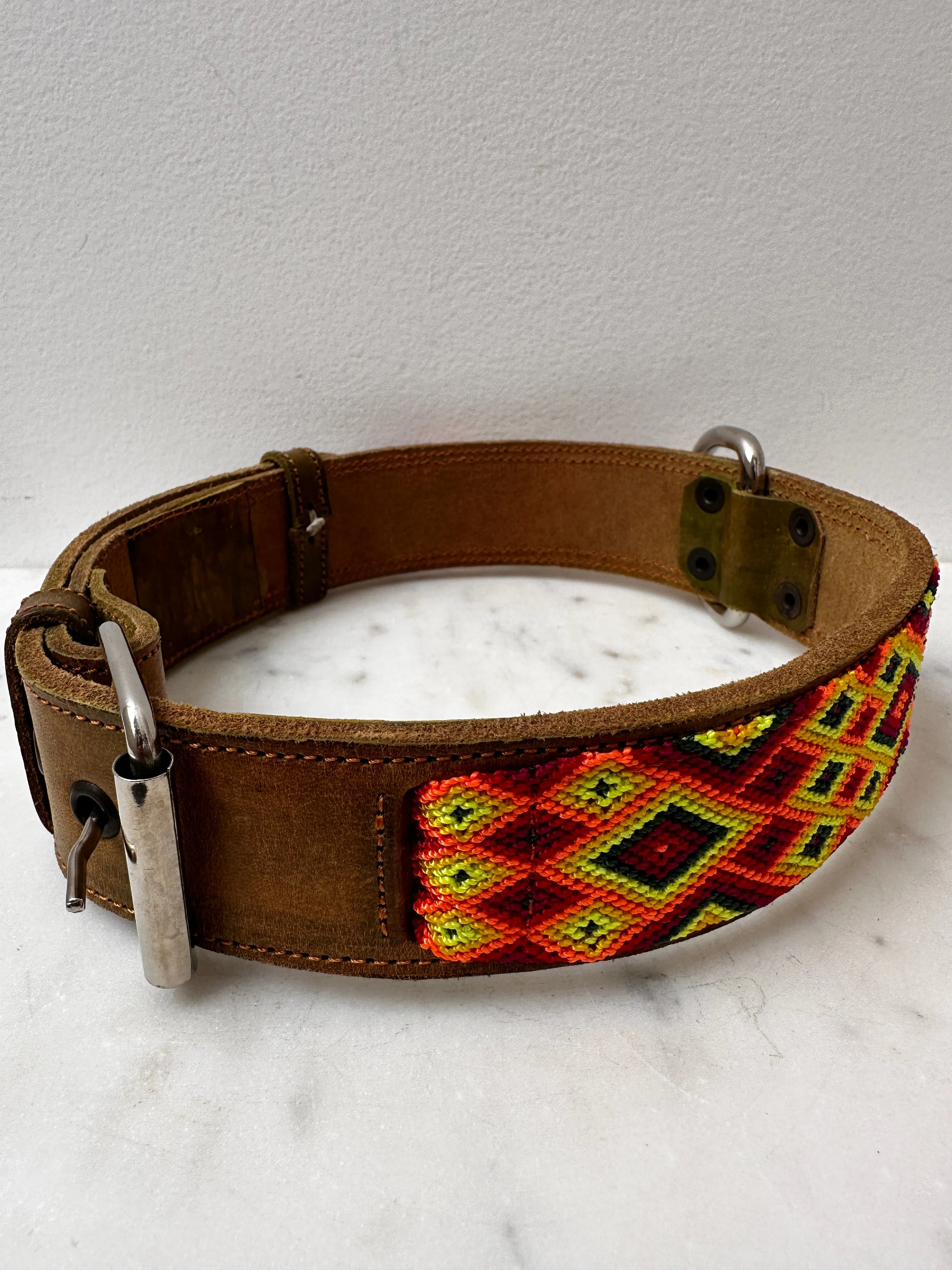Huichol Leather Wide Dog Collar XL3