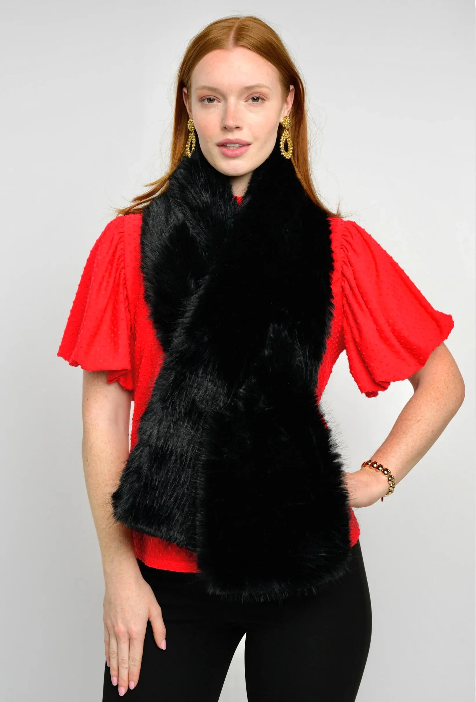 Ivy Jane Faux Fur Caplet with Coordinating Faux Fur Scarf-Black