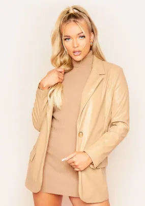 Jess Beige Faux Leather Oversized Blazer