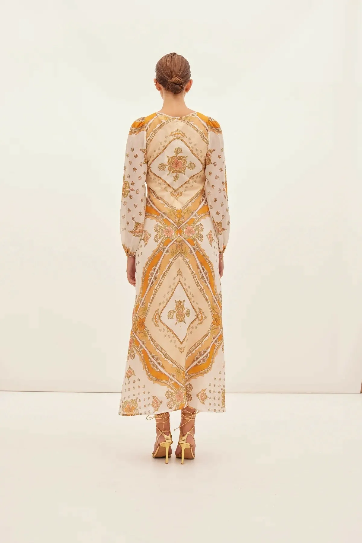 Kate Ford Mantilla Sleeved Gown Zinnia Print Size 3 (AU 12)