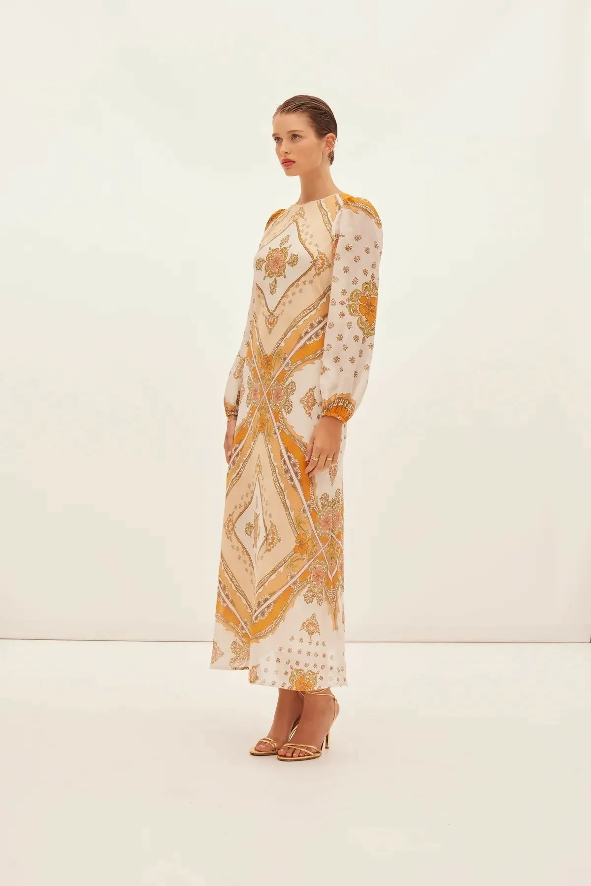 Kate Ford Mantilla Sleeved Gown Zinnia Print Size 3 (AU 12)