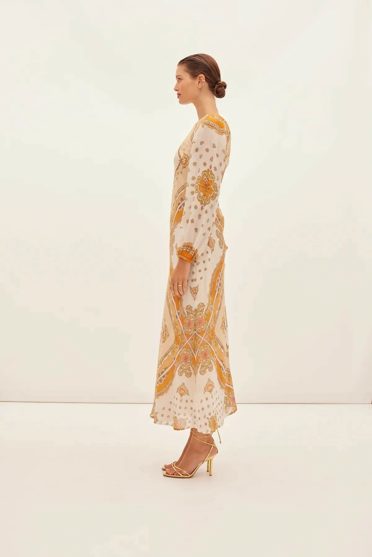 Kate Ford Mantilla Sleeved Gown Zinnia Print Size 3 (AU 12)