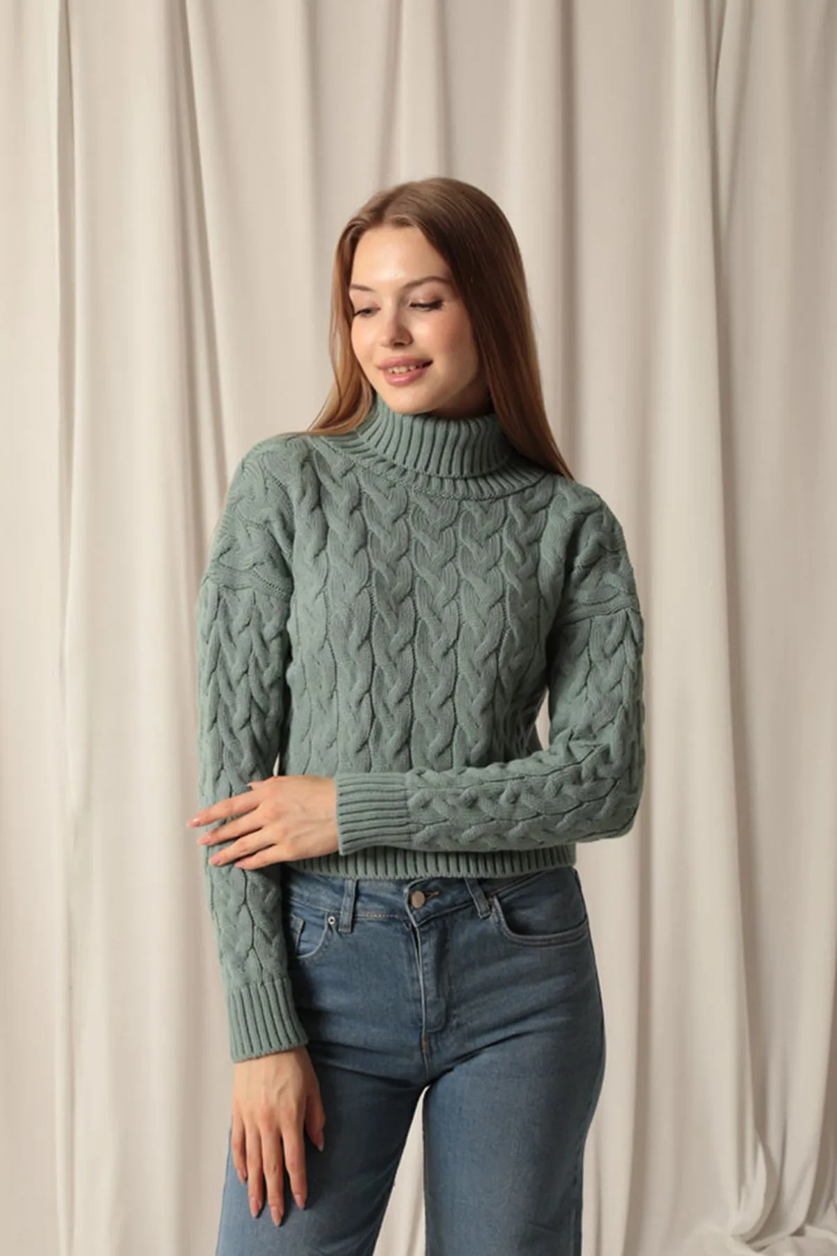 KKT Knitwear Fabric Knit Detailed Women's Mint Sweater - Waterloo