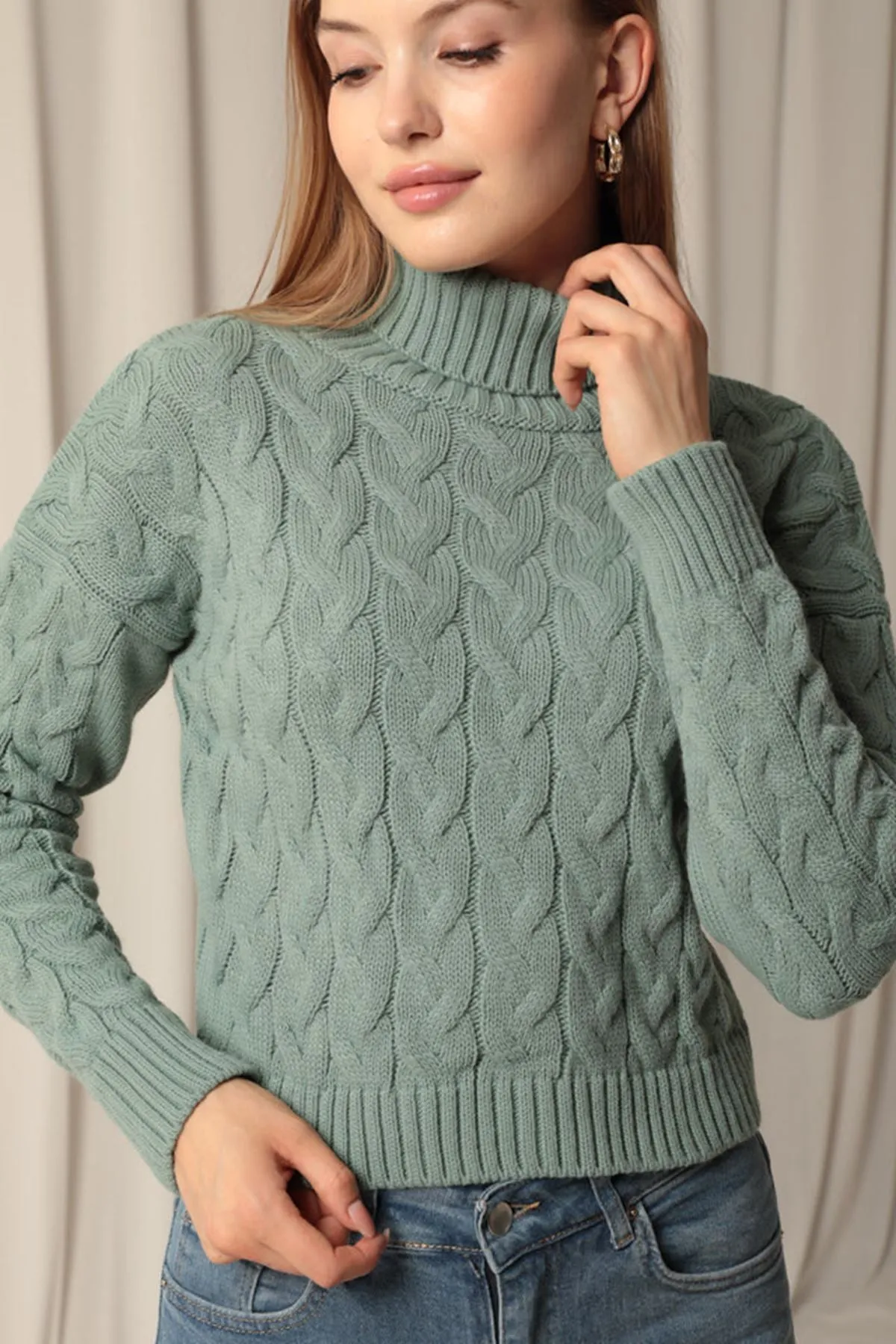 KKT Knitwear Fabric Knit Detailed Women's Mint Sweater - Waterloo