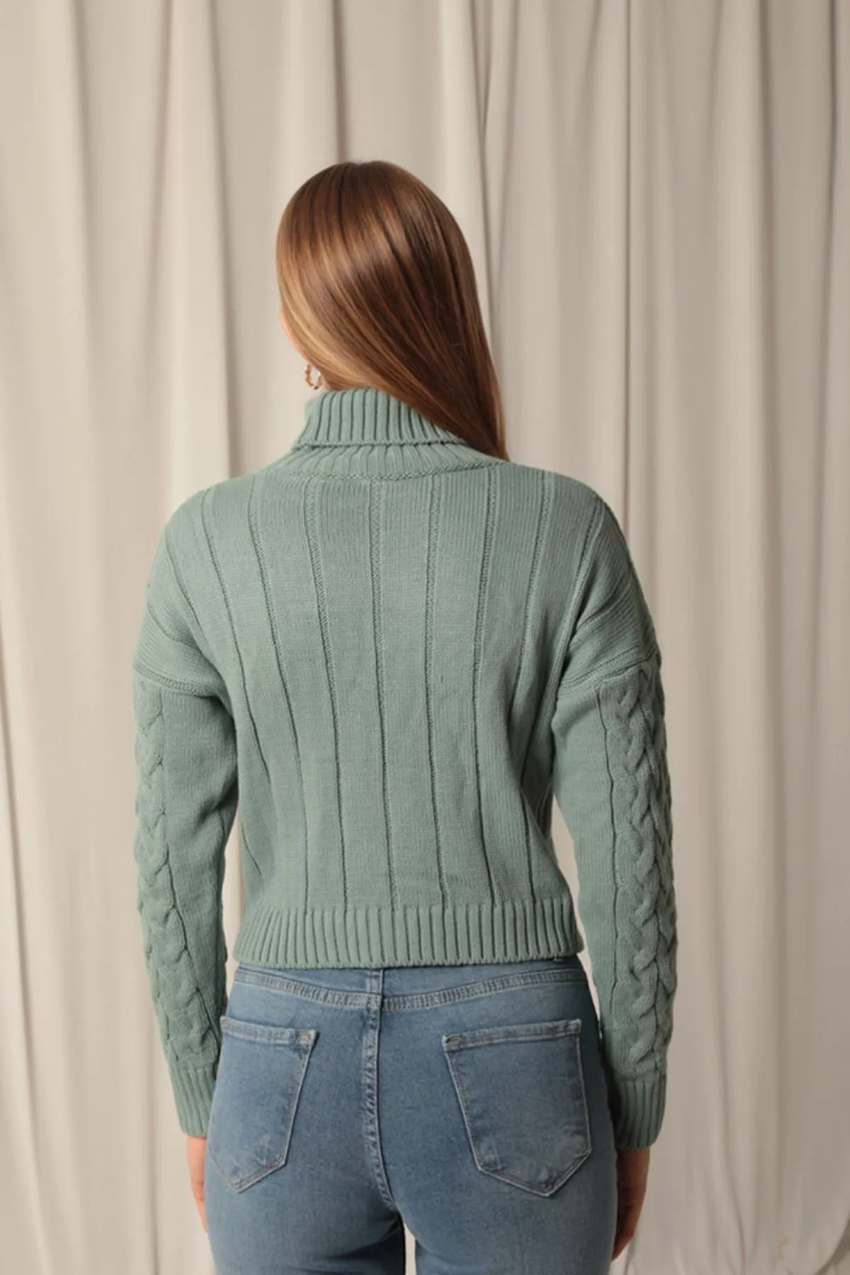 KKT Knitwear Fabric Knit Detailed Women's Mint Sweater - Waterloo