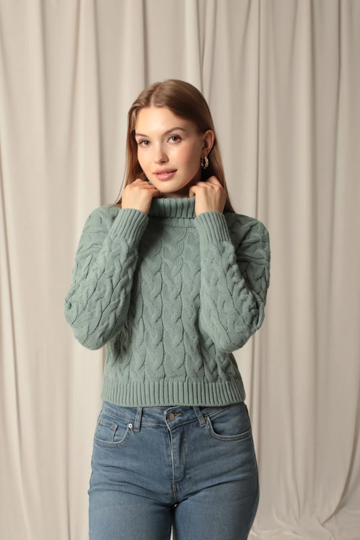 KKT Knitwear Fabric Knit Detailed Women's Mint Sweater - Waterloo