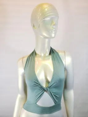 Knit cut out twist front halter top