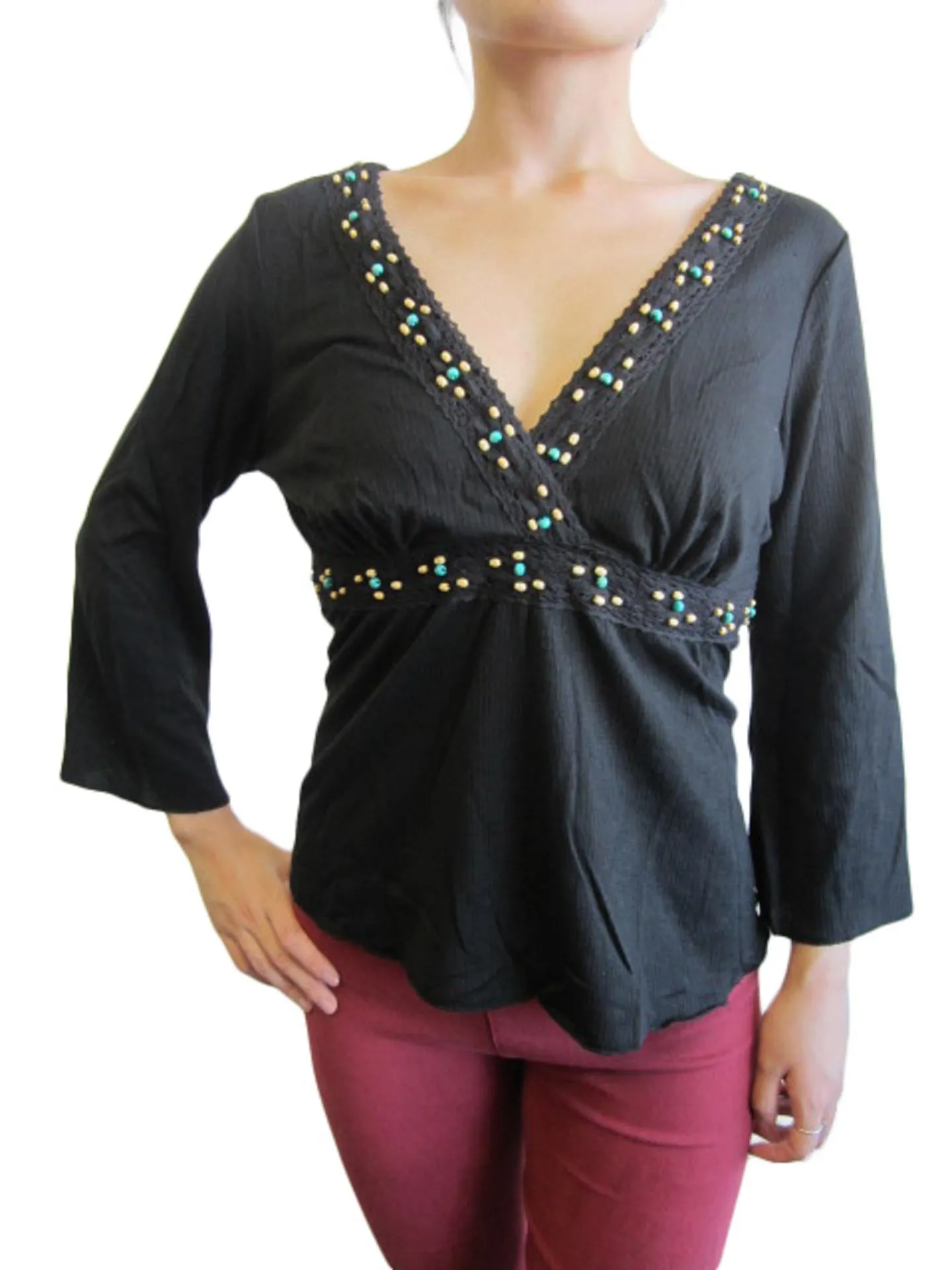 Knit Tops -  3/4 V-neck Beaded (SELECT-1790)