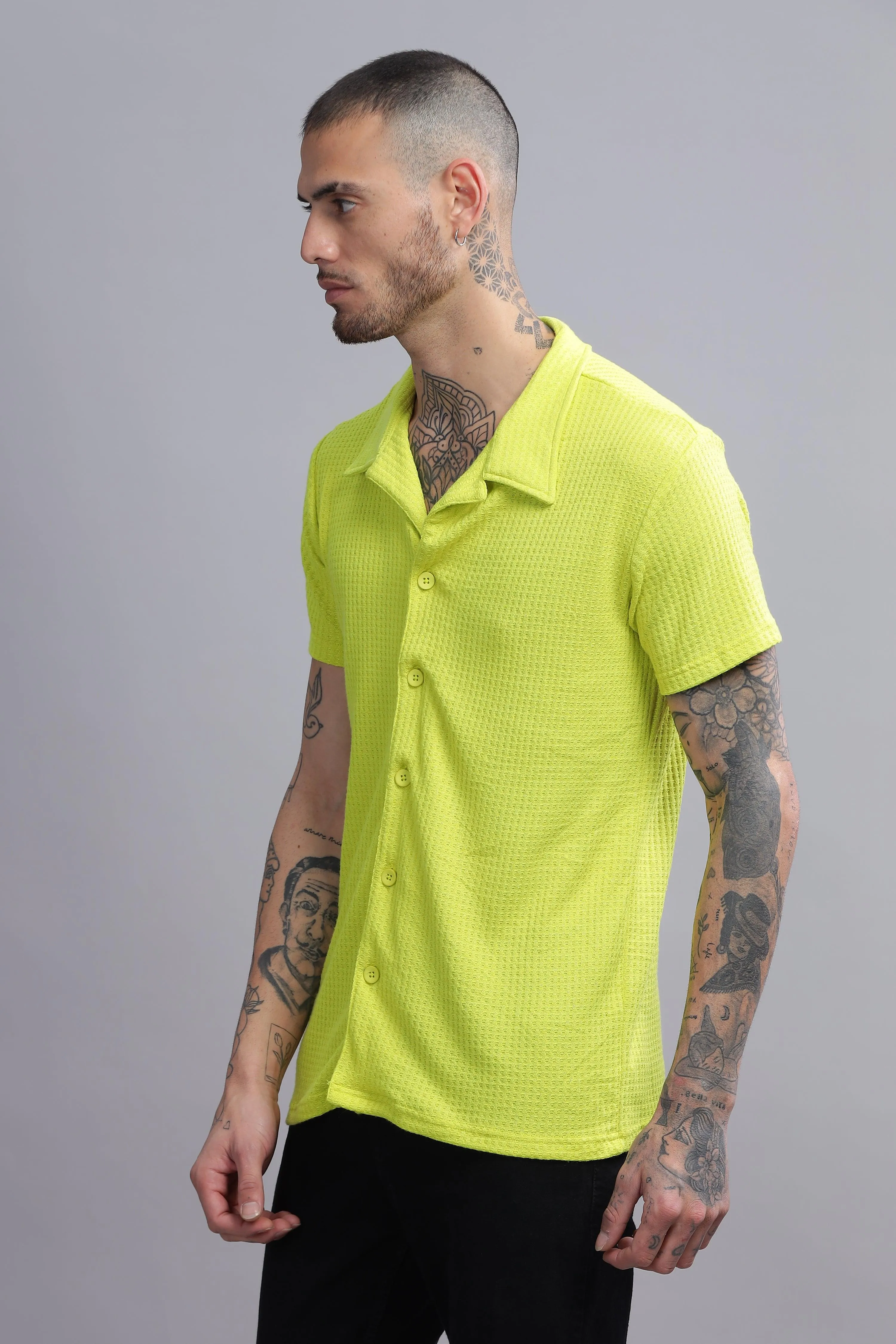 Knotty Neon Mens Half Sleeve Cuban Collar Shirt