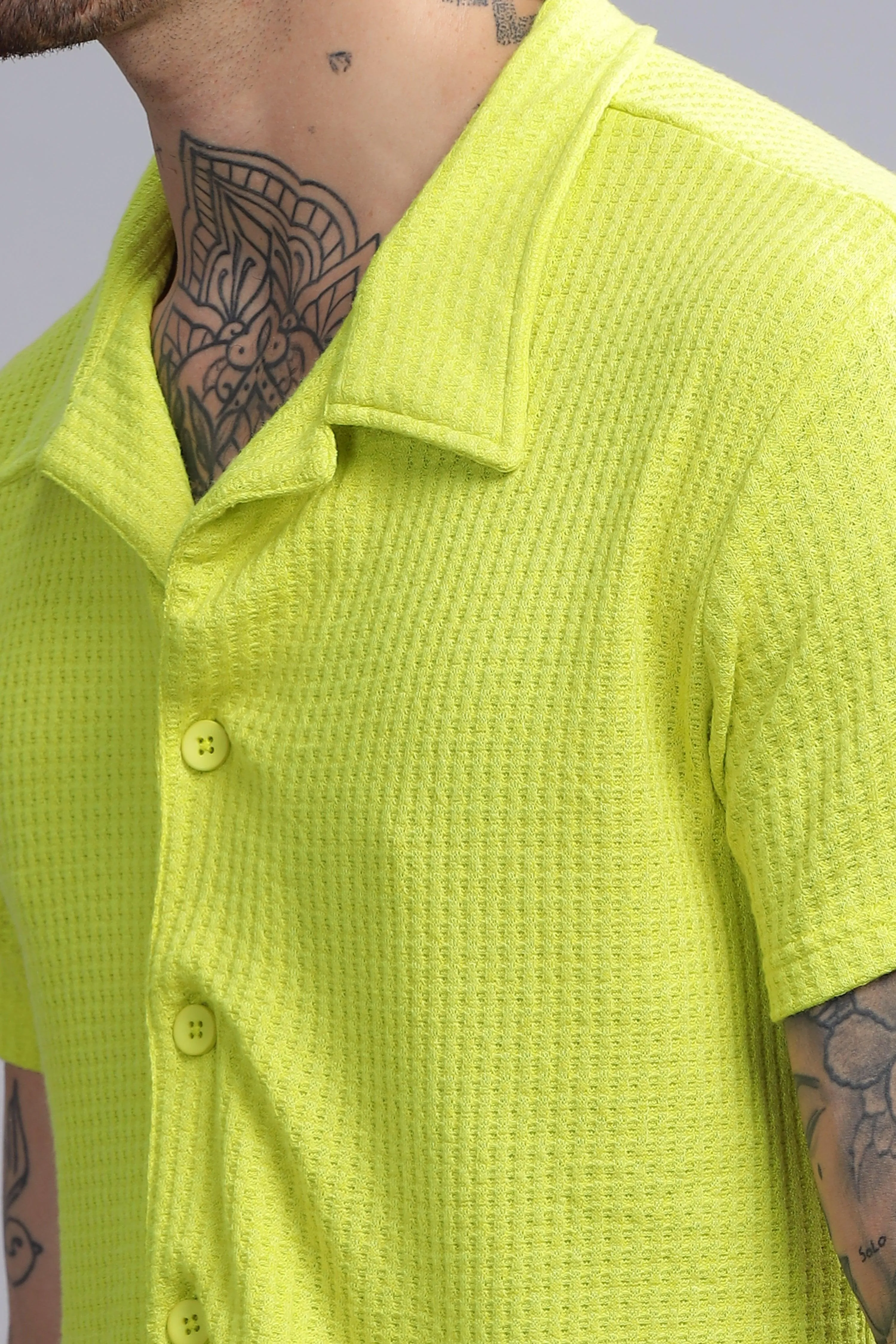 Knotty Neon Mens Half Sleeve Cuban Collar Shirt
