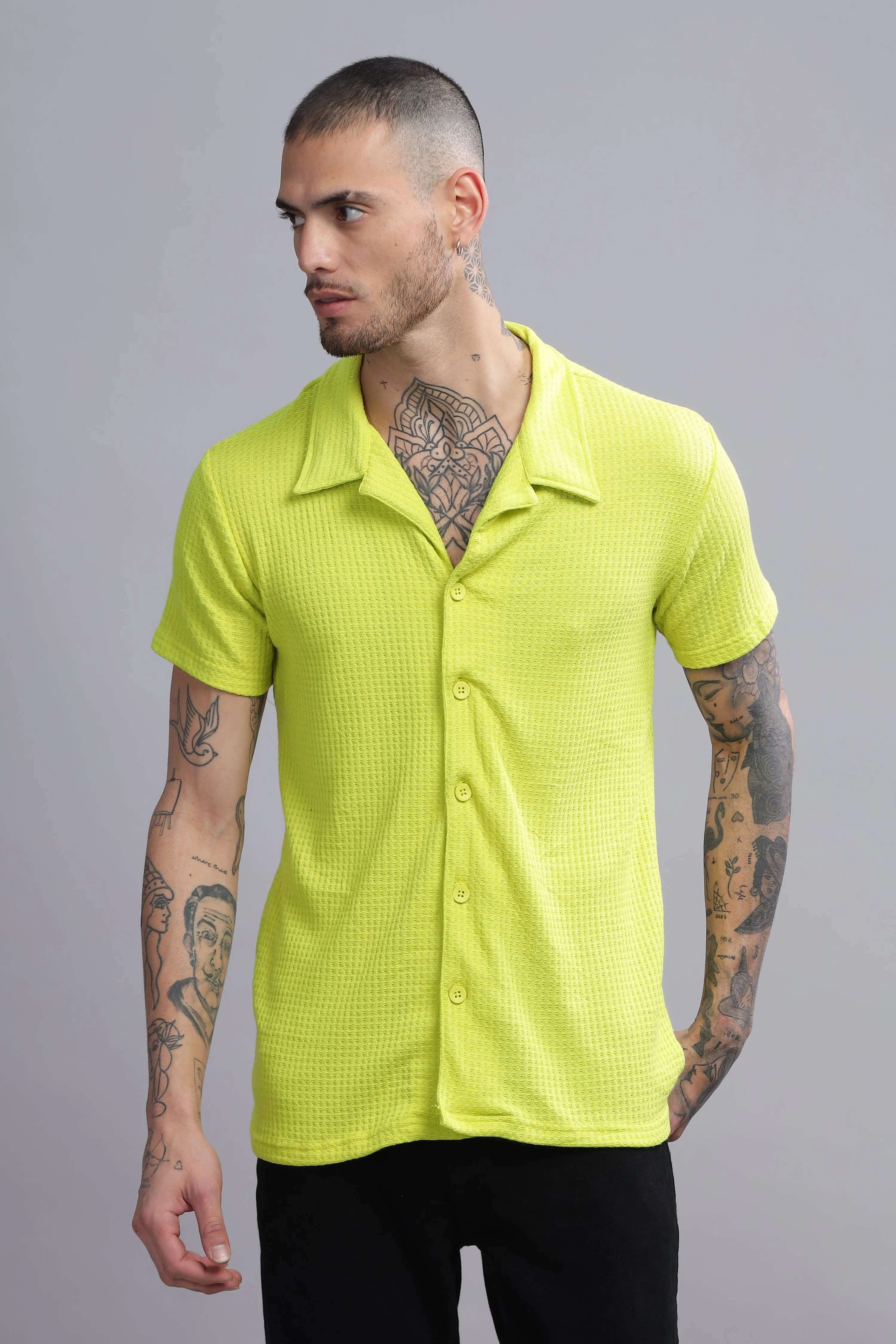 Knotty Neon Mens Half Sleeve Cuban Collar Shirt