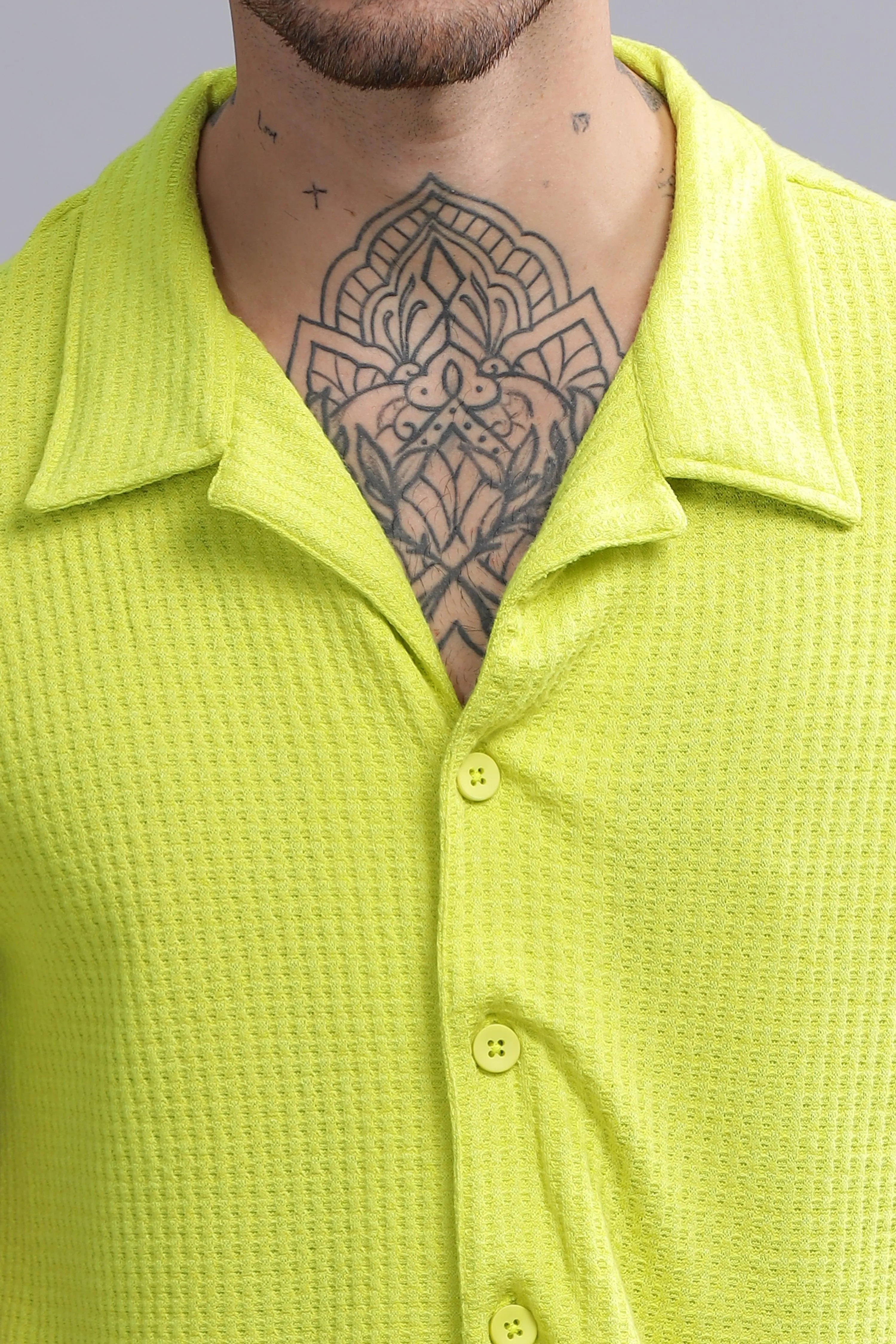 Knotty Neon Mens Half Sleeve Cuban Collar Shirt
