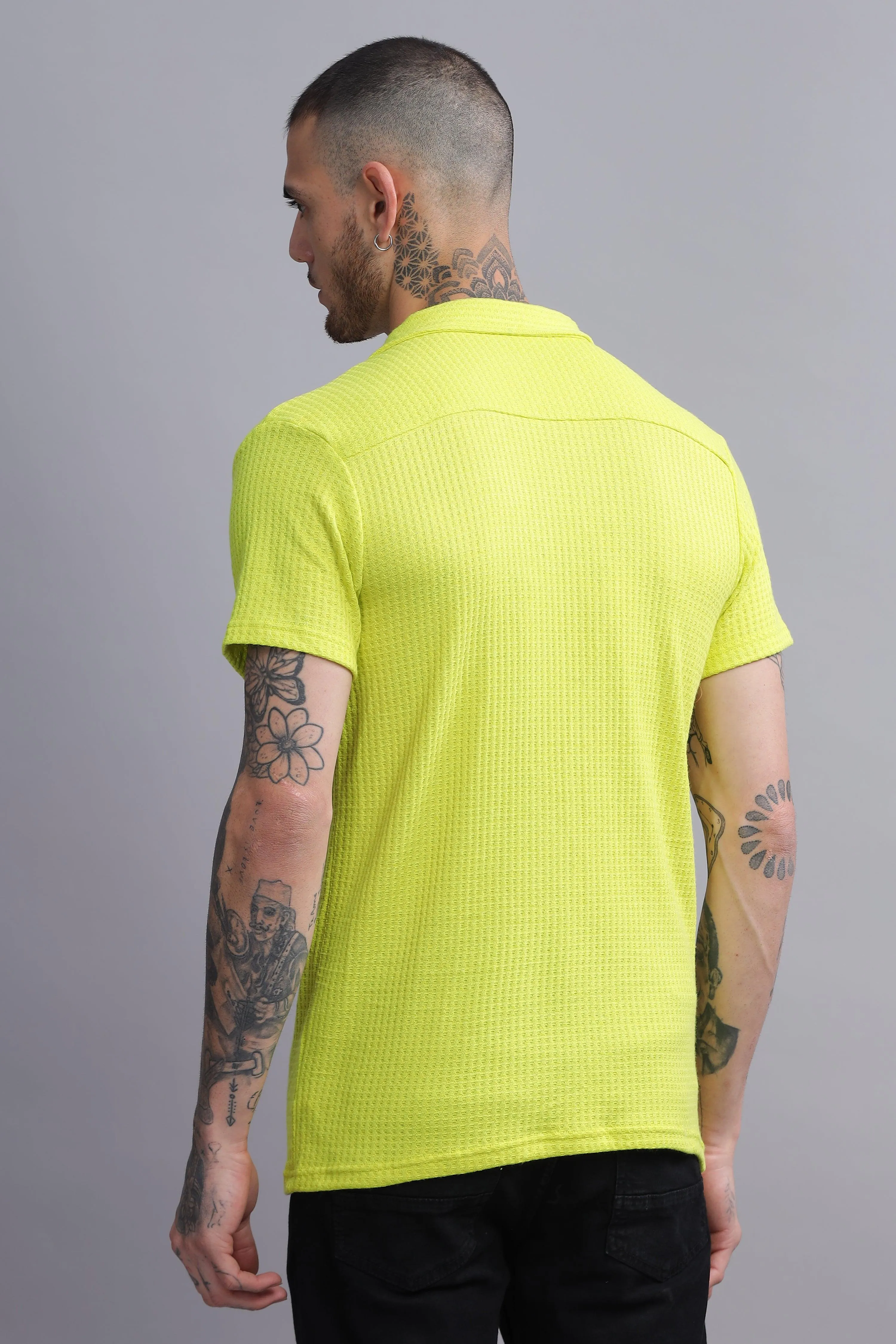 Knotty Neon Mens Half Sleeve Cuban Collar Shirt