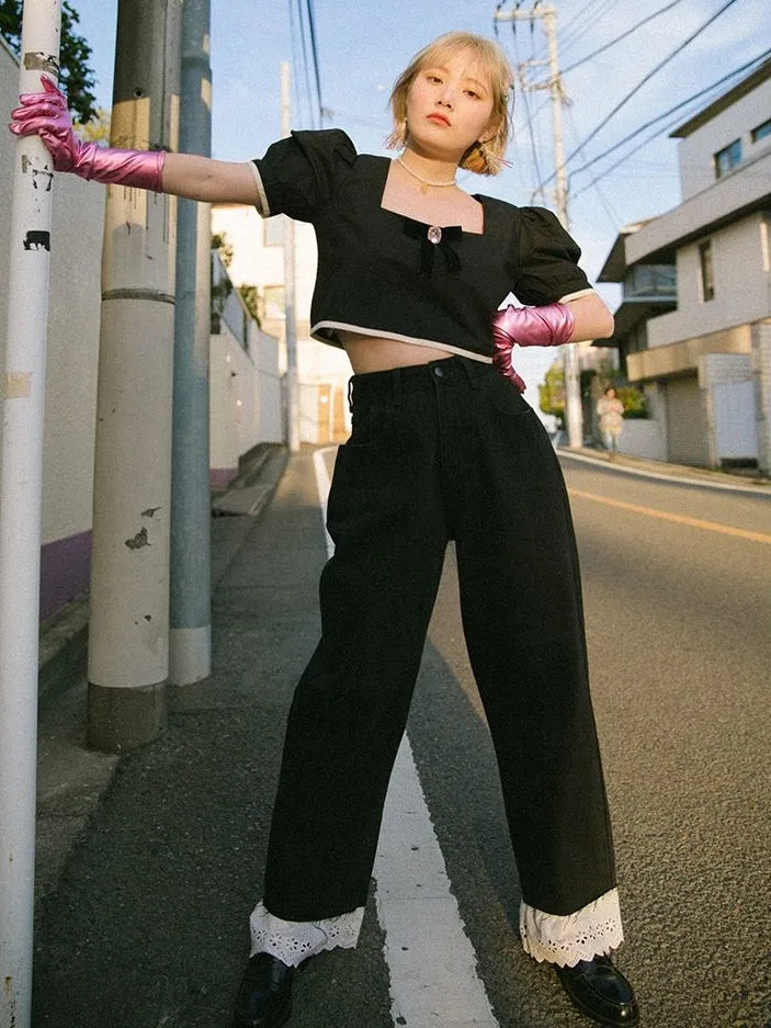 Lace High-waist Wide-leg Pants
