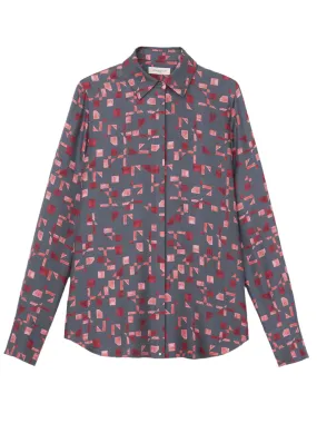 Lafayette 148 Scottie Silk Twill Print Blouse in Steel Multi