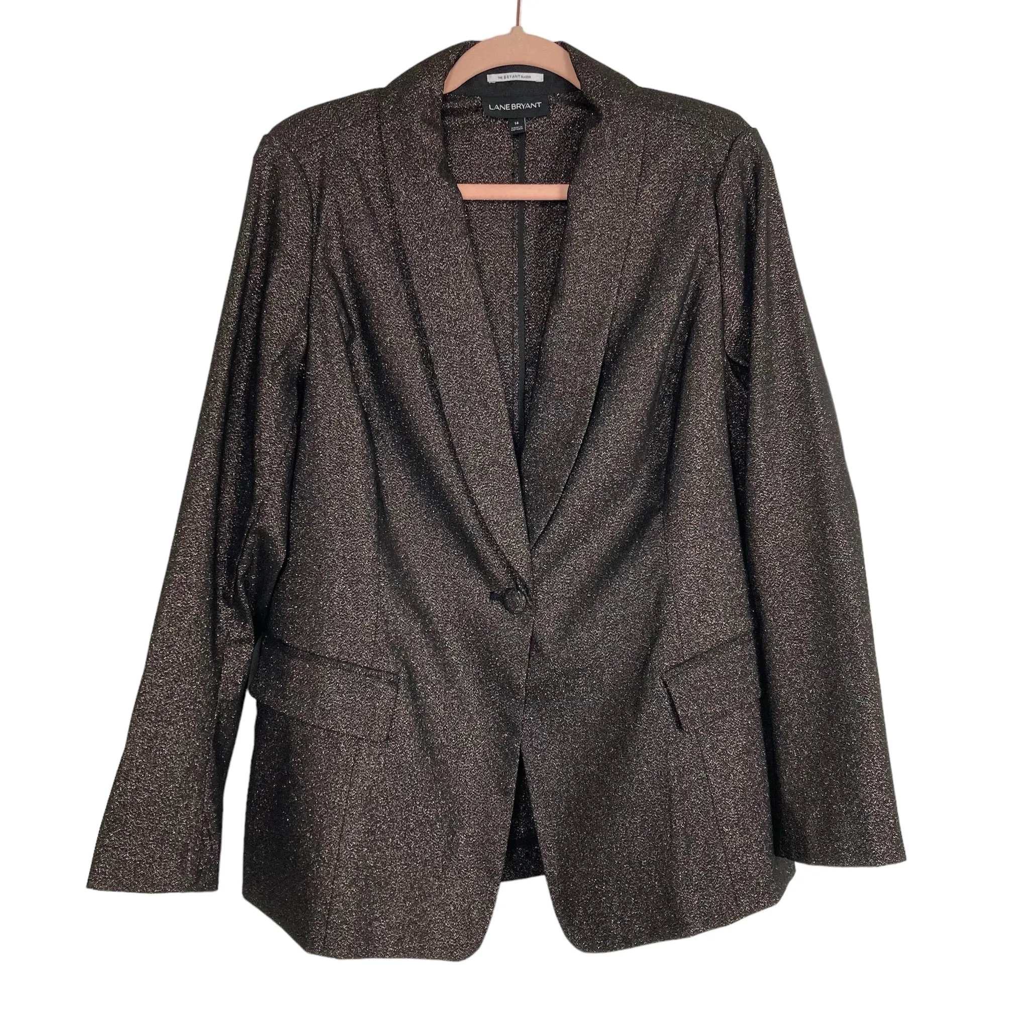 Lane Bryant Black Glitter Shoulder Padded Blazer- Size 14