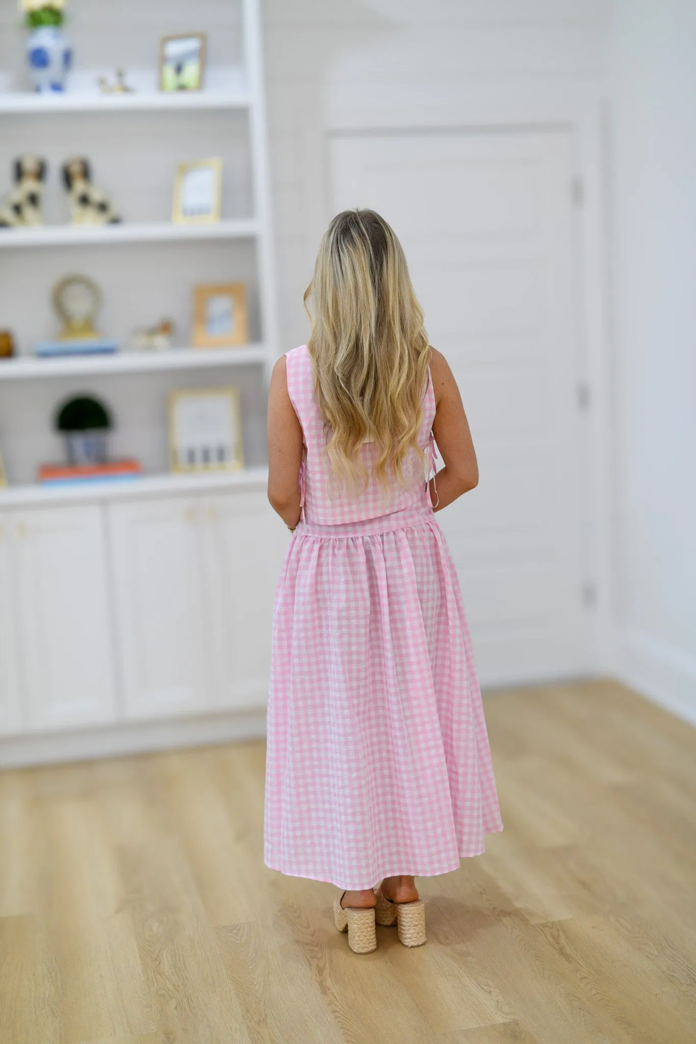 Lila Gingham Midi Skirt Set - Pink