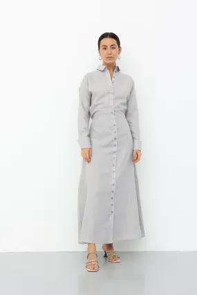 Linen Belted Dress - Gray