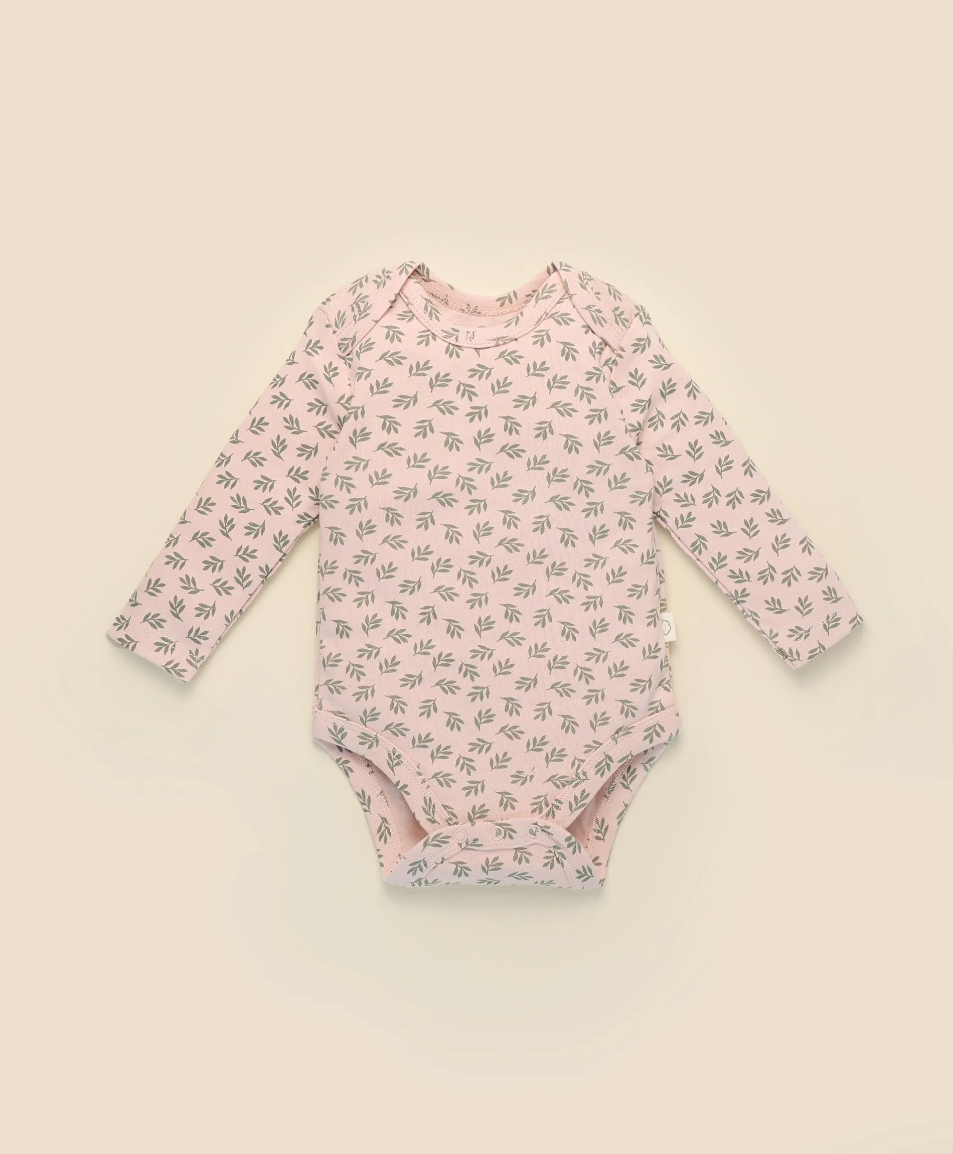 Long sleeve baby bodysuit - Leaf on pink