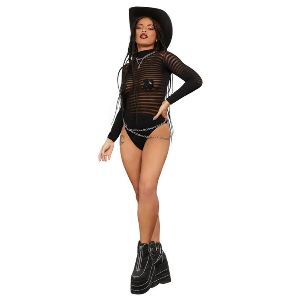 Long Sleeve Striped Bodysuit- Black