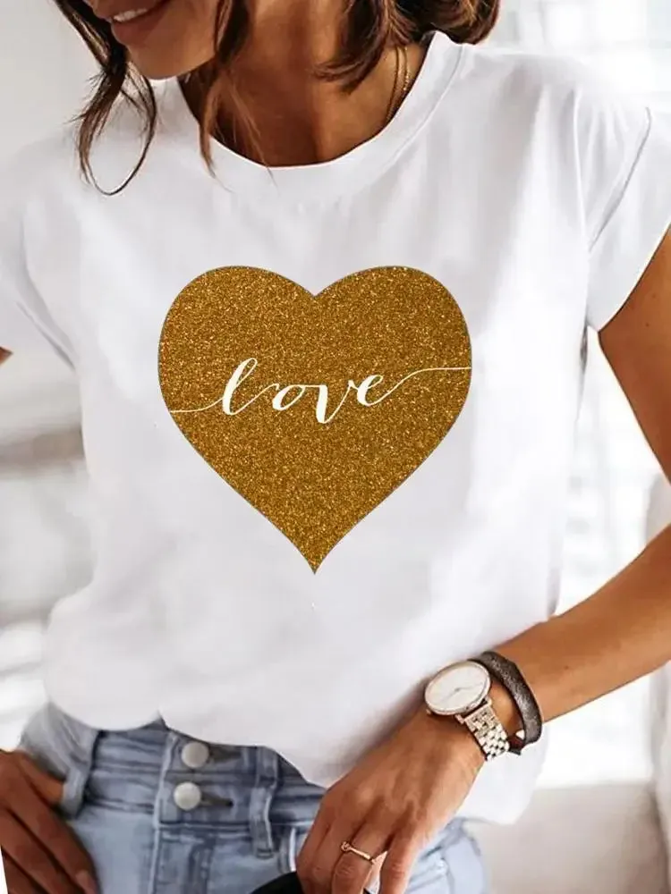 Love Pattern Summer Short Sleeved Breathable Fresh Comfortable Girls T-Shirt