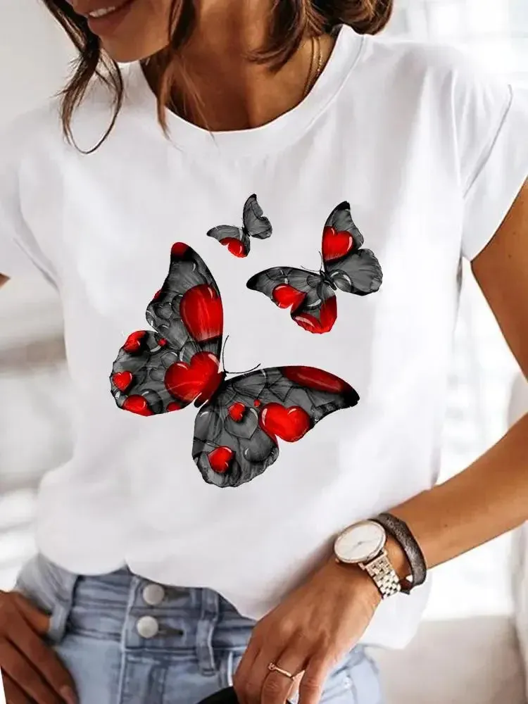 Love Pattern Summer Short Sleeved Breathable Fresh Comfortable Girls T-Shirt
