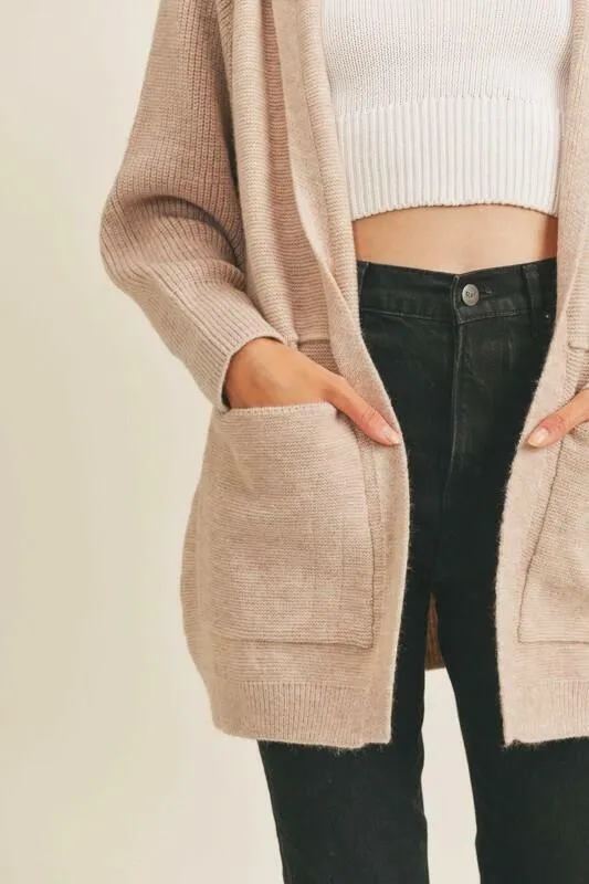 Lush Forever Love Taupe Hooded Cardigan Sweater