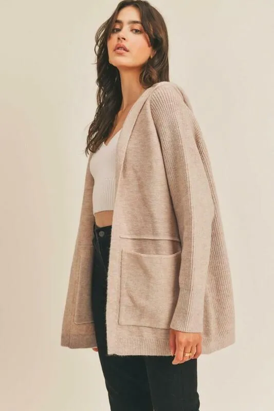 Lush Forever Love Taupe Hooded Cardigan Sweater