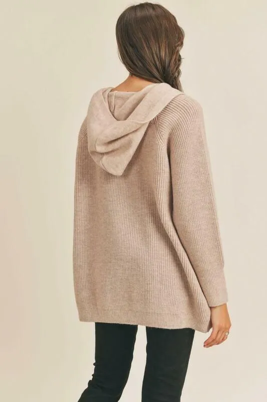 Lush Forever Love Taupe Hooded Cardigan Sweater