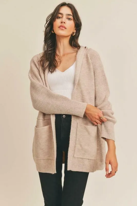 Lush Forever Love Taupe Hooded Cardigan Sweater