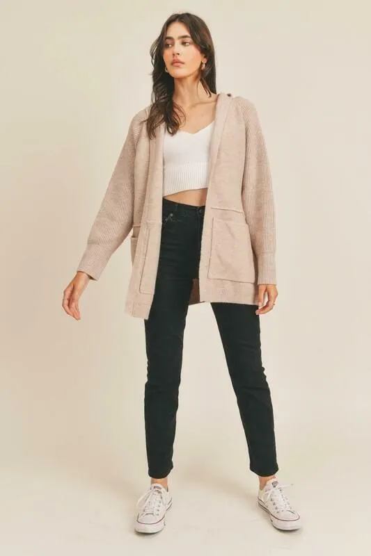 Lush Forever Love Taupe Hooded Cardigan Sweater