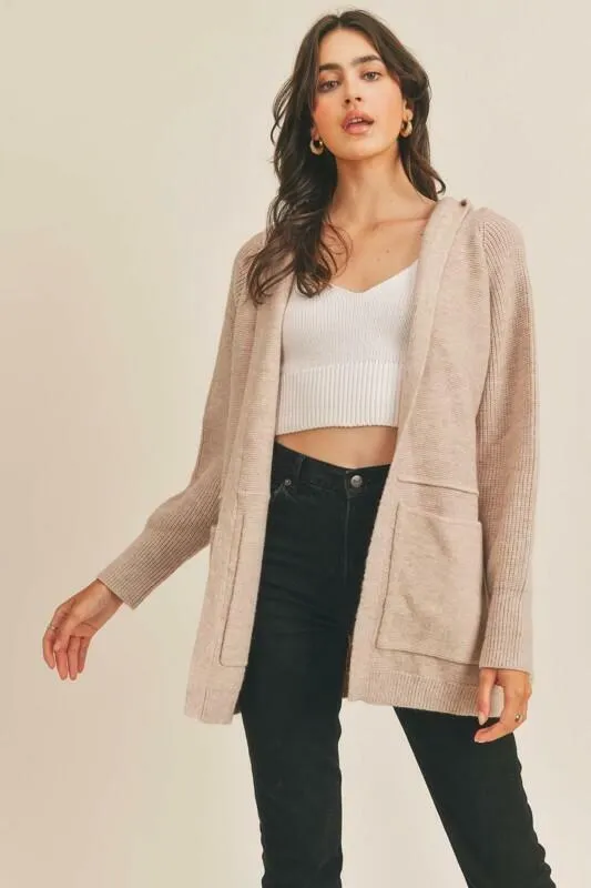 Lush Forever Love Taupe Hooded Cardigan Sweater