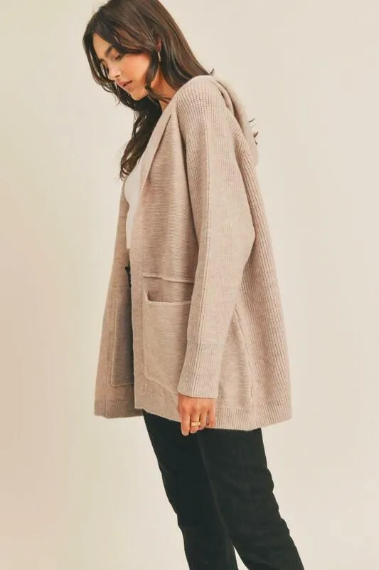 Lush Forever Love Taupe Hooded Cardigan Sweater