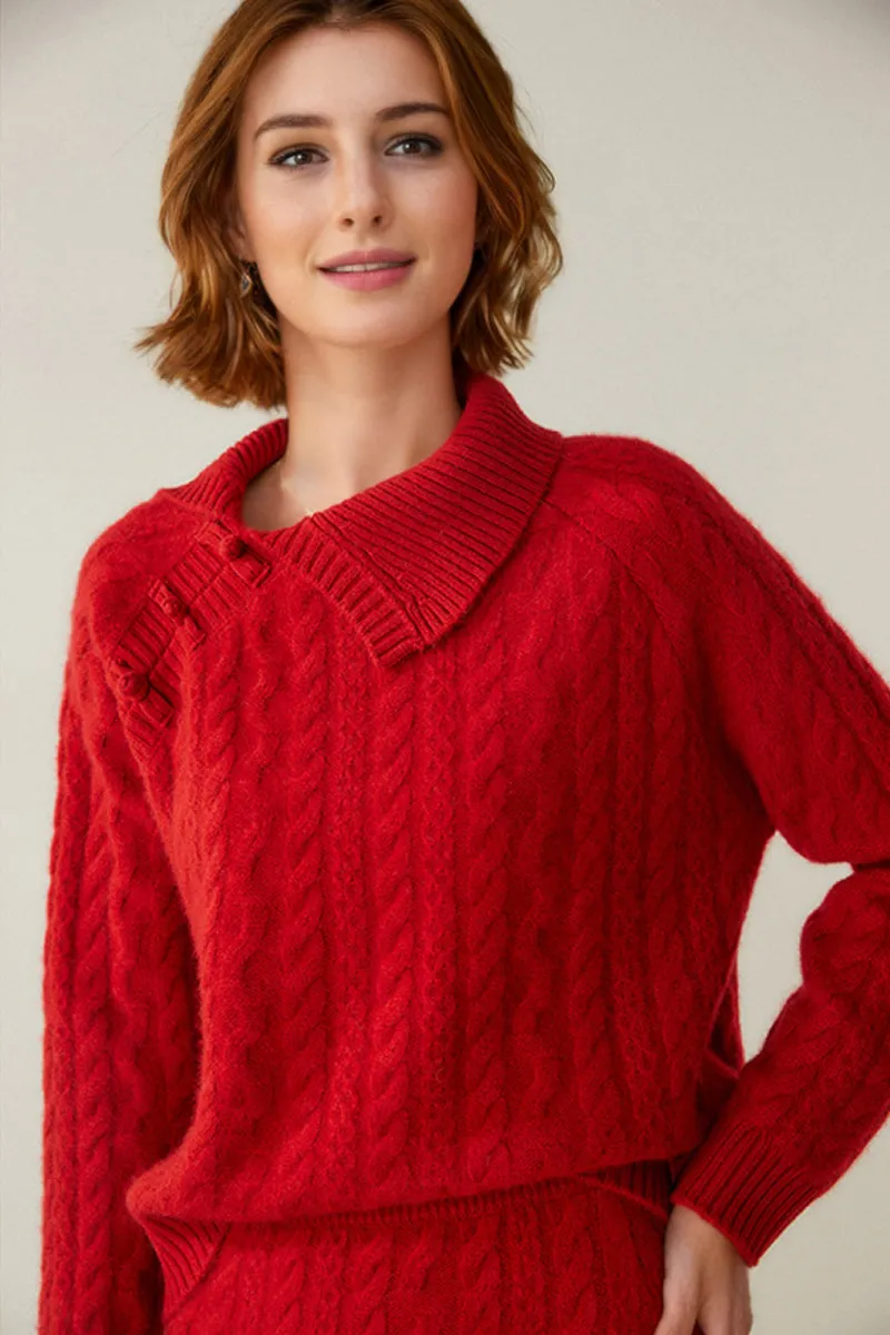 Luxe 100 Cashmere Pullover Sweater with Asymmetrical Collar