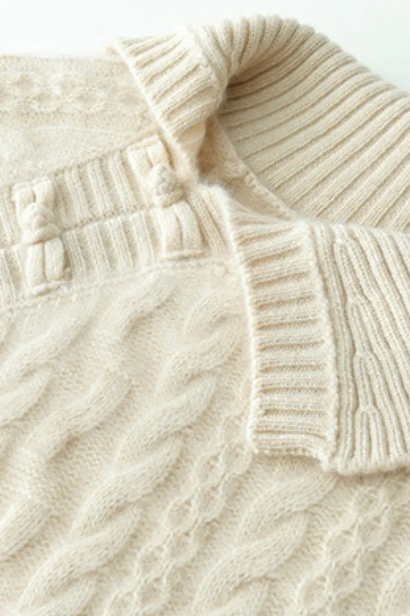 Luxe 100 Cashmere Pullover Sweater with Asymmetrical Collar
