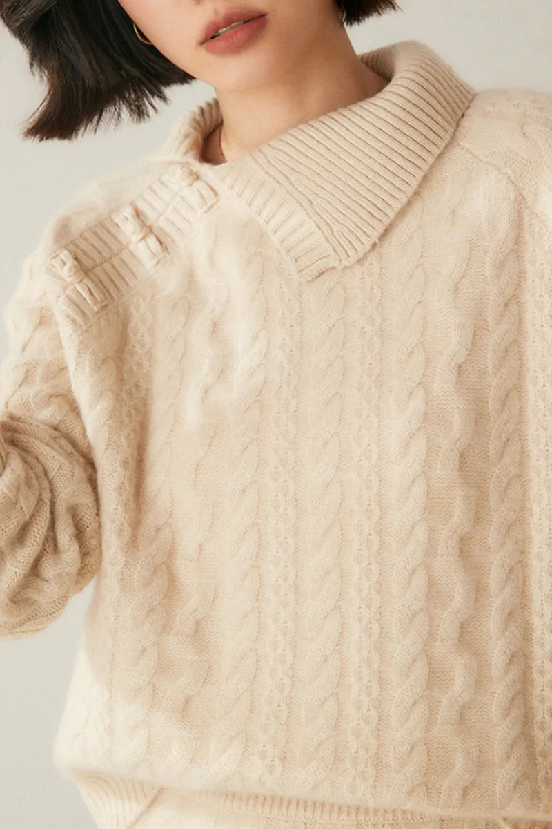 Luxe 100 Cashmere Pullover Sweater with Asymmetrical Collar
