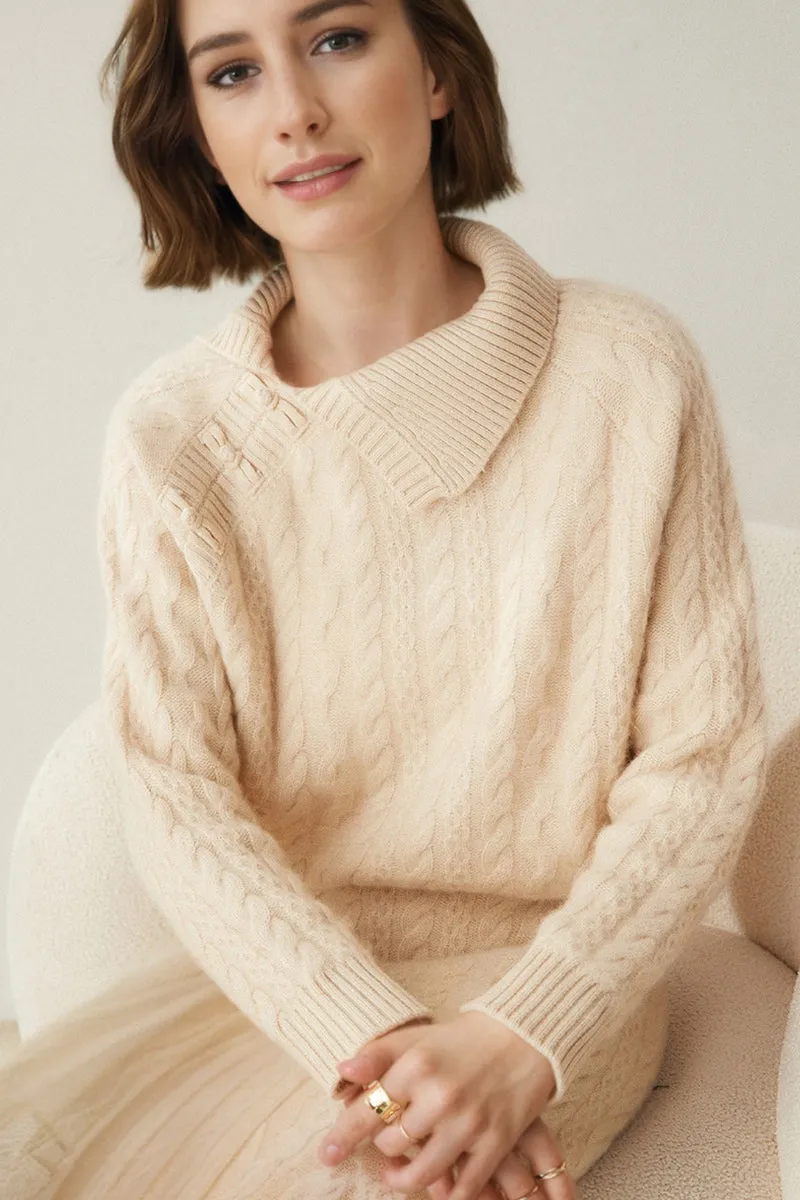 Luxe 100 Cashmere Pullover Sweater with Asymmetrical Collar
