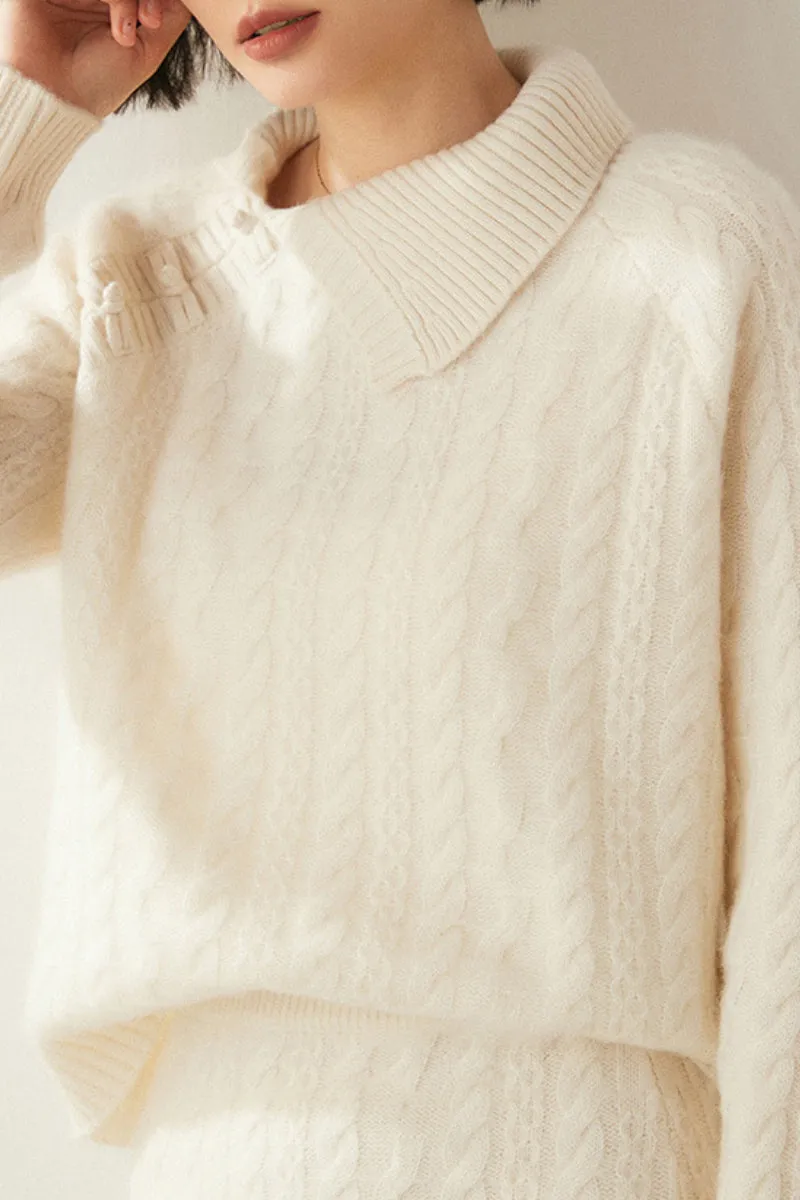 Luxe 100 Cashmere Pullover Sweater with Asymmetrical Collar