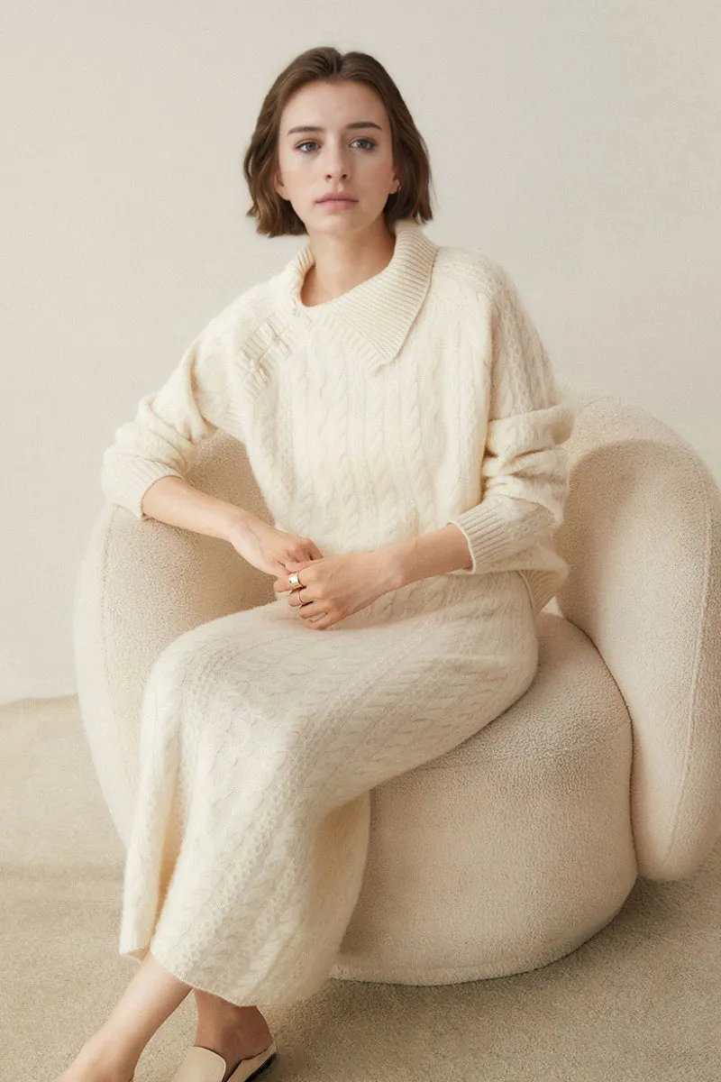 Luxe 100 Cashmere Pullover Sweater with Asymmetrical Collar