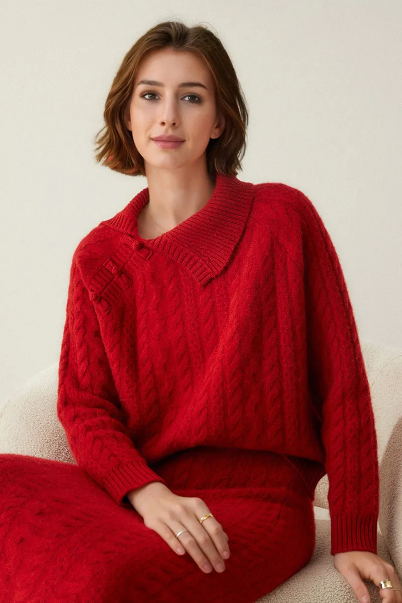 Luxe 100 Cashmere Pullover Sweater with Asymmetrical Collar