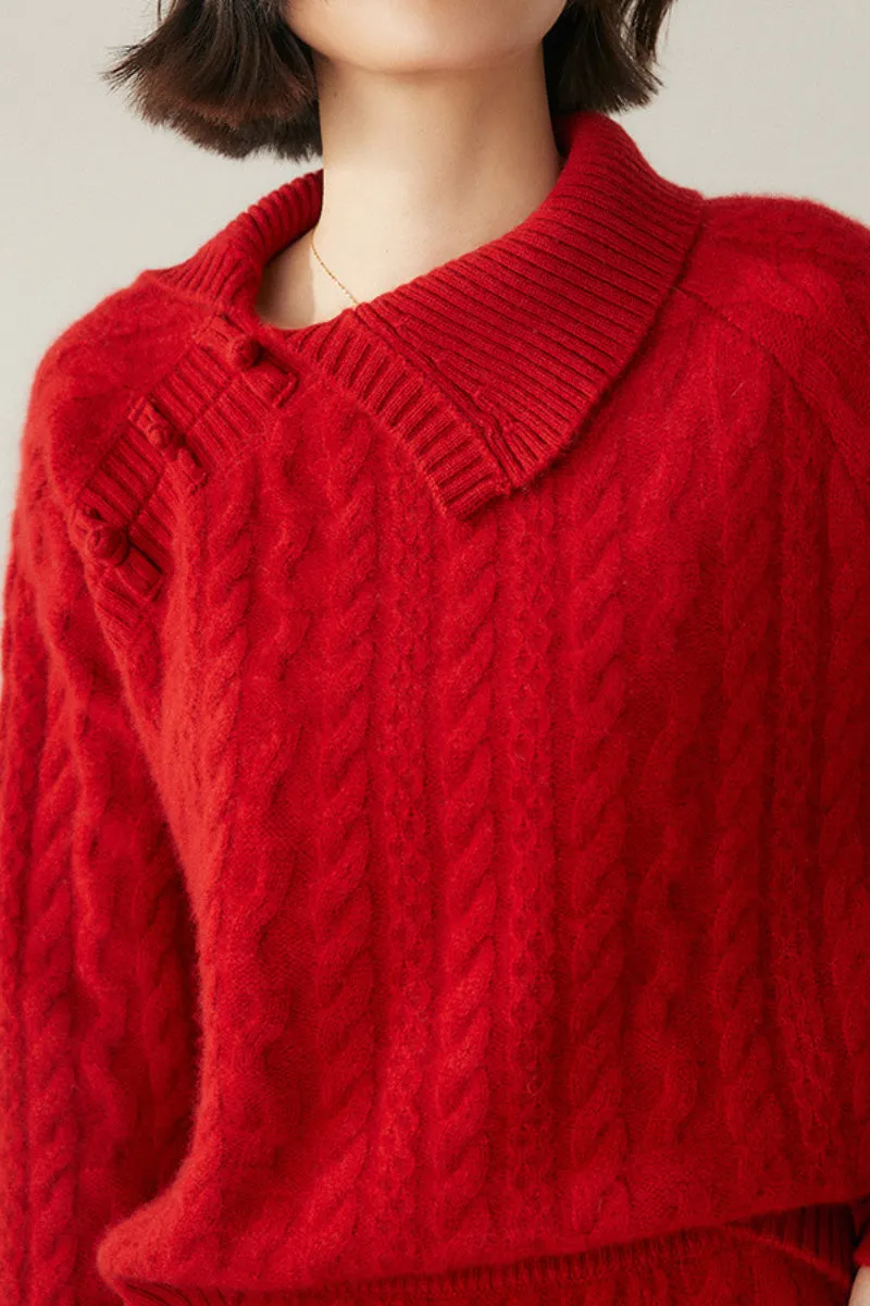 Luxe 100 Cashmere Pullover Sweater with Asymmetrical Collar