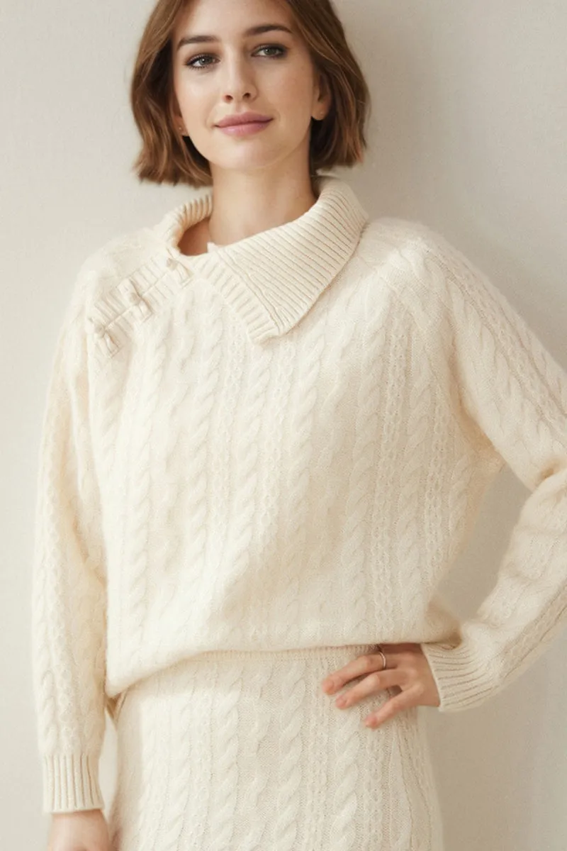 Luxe 100 Cashmere Pullover Sweater with Asymmetrical Collar