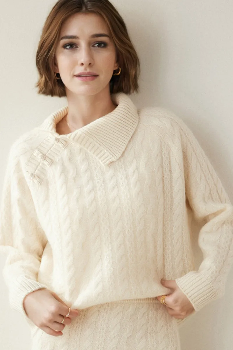 Luxe 100 Cashmere Pullover Sweater with Asymmetrical Collar