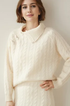Luxe 100 Cashmere Pullover Sweater with Asymmetrical Collar
